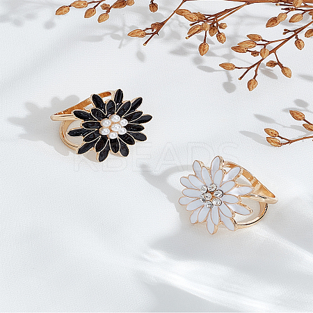 2Pcs 2 Colors Flower Golden Alloy Enamel Scarf Buckle Ring AJEW-LP0010-57-1