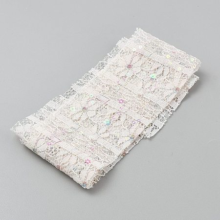Polyester Flower Lace Ribbons with Paillettes OCOR-WH20048-04C-1