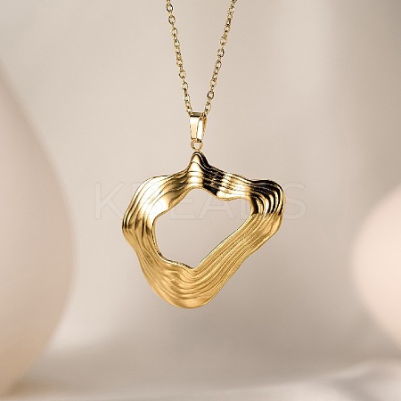 304 Stainless Steel Textured Hollow Pendant Necklaces for Women WG18037-04-1