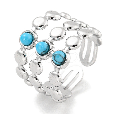 304 Stainless Steel Synthetic Turquoise Cuff Rings G-Z056-05P-01-1