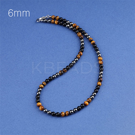 Synthetic Non-magnetic Hematite & Natural Tiger Eye & Obsidian Round Beaded Necklaces for Men YX5918-1-1
