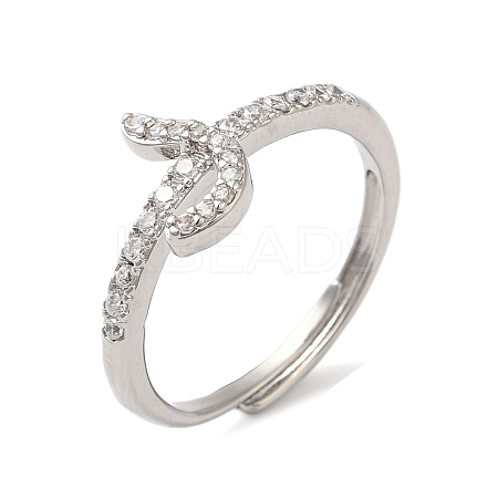 Rack Plating Brass Cubic Zirconia Arabic Letters Adjustable Rings for Women RJEW-S407-10P-03-1