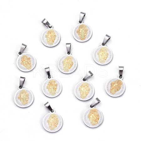 PVD Vacuum Plating Flat Round with San Benito & Word 304 Stainless Steel Charms X-STAS-I036-03B-1