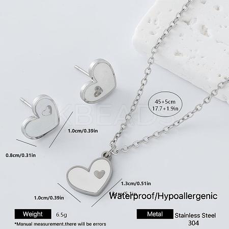 304 Stainless Steel Enamel Heart Pendant Necklace & Stud Earrings Set for Women AP1846-1-1