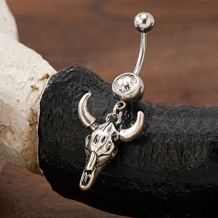 Cowboy Theme 304 Stainless Steel Pave Synthetic Turquoise Curved Barbell Dangle Belly Rings FS-WGEFD82-10-1