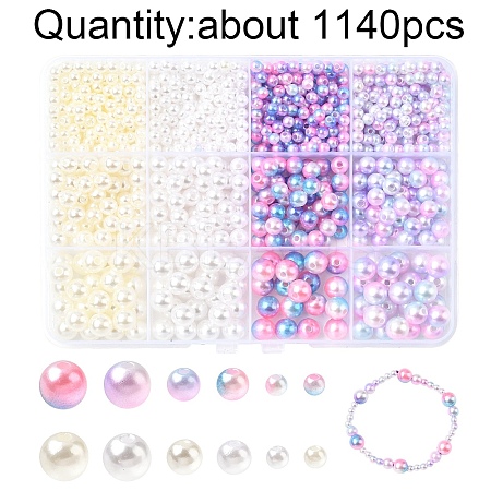 1140Pcs 12 Styles ABS Plastic Imitation Pearl Beads KY-YW0001-96B-1