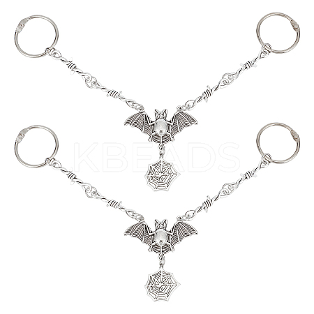 ANATTASOUL 2Pcs Bat with Spider Web Alloy Shoe Charms Chains FIND-AN0001-05-1