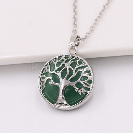 Natural Green Aventurine Alloy Tree of Life Pendant Necklaces for Women Men FS-WG931AE-05-1