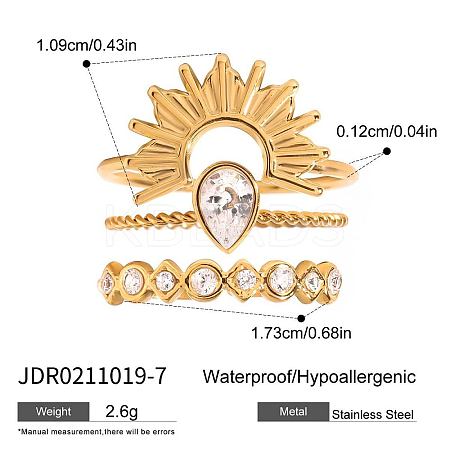 3Pcs 316 Surgical Stainless Steel with Clear Cubic Zirconia Finger Rings for Women FS-WG7760B-05-1