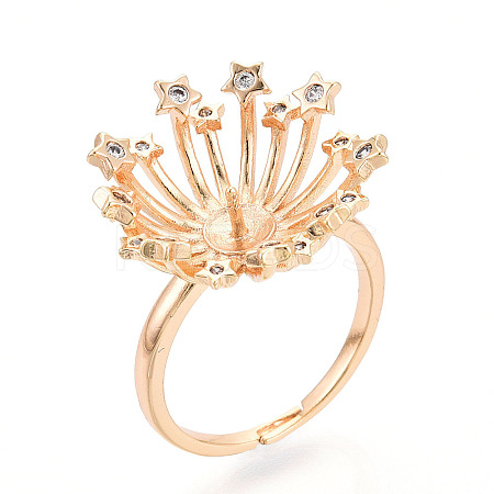 Star Brass Micro Pave Clear Cubic Zirconia Adjustable Ring Settings KK-T076-22G-1