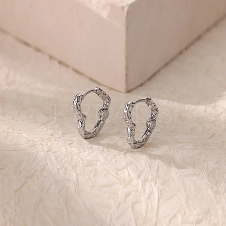 304 Stainless Steel Hammered Heart Hoop Earrrings EJEW-U065-02A-P-1