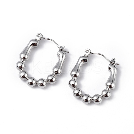 Non-Tarnish 304 Stainless Steel Round Beaded Hoop Earrings for Women EJEW-I284-17P-1