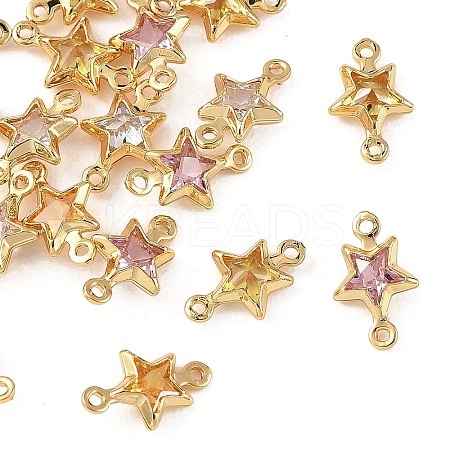 SHEGRACE Brass Pave Cubic Zirconia Star Connector Charms XGRQ2O760-441G-1