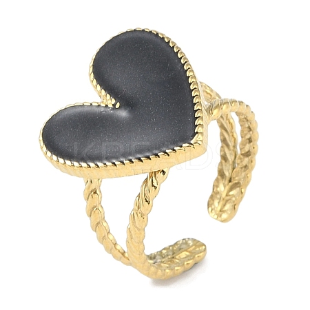 Ion Plating(IP) 304 Stainless Steel Enamel Heart Cuff Finger Rings RJEW-L107-072G-02-1