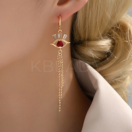 Fashionable Classic Brass Cubic Zirconia Eye Tassel Hoop Earrings MP5699-1