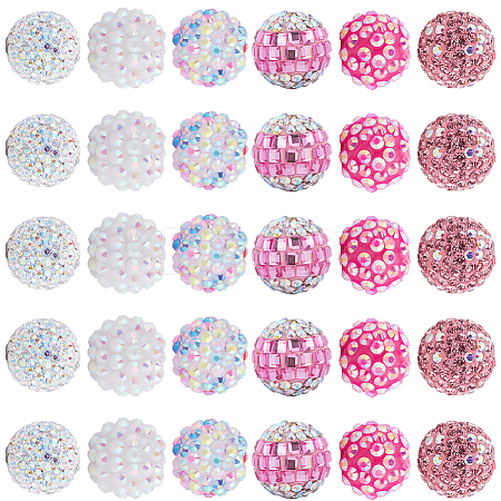 30Pcs 6 Style Polymer Clay Pave Rhinestone Beads CLAY-SC0001-78A-1