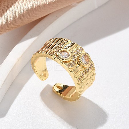 Brass Micro Pave Clear Cubic Zirconia Cuff Rings for Women RJEW-U041-13G-1