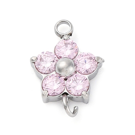 304 Stainless Steel Micro Pave Cubic Zirconia Flower Connector Charms LS-STAS-U042-01P-01-1