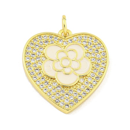 Rack Plating Heart with Flower Brass Micro Pave Clear Cubic Zirconia KK-Z053-23G-03-1