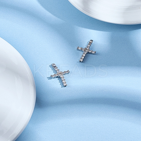 2Pcs Latin Cross Brass Micro Pave Cubic Zirconia Pendants ZIRC-LP0001-14-1