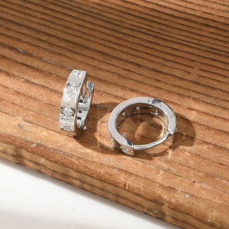 Clear Cubic Zirconia Star Hoop Earrings EJEW-K093-22P-1