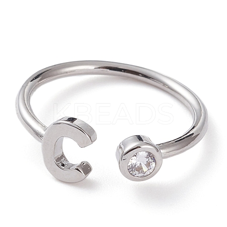 Brass Micro Pave Clear Cubic Zirconia Cuff Rings RJEW-Z005-C-P-1