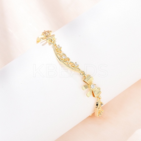 Brass Pave Clear Cubic Zirconia Bowknot and Hollow Moon Link Bracelets BJEW-D387-01G-1