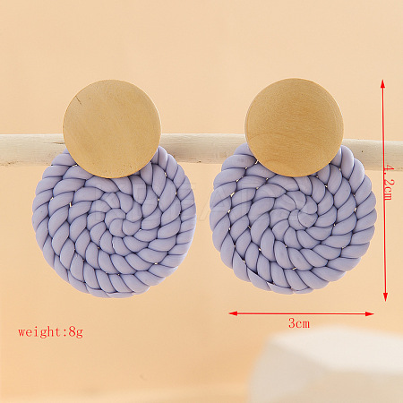 Polymer Clay & Alloy & Wood Woven Dangle Stud Earrings FS-WG7370D-01-1