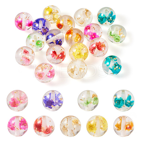 18Pcs 9 Colors Transparent Resin Inner Dried Flower Beads RESI-TA0003-29-1