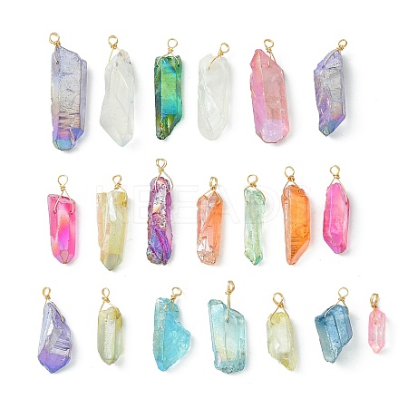 20Pcs Electroplated Natural Quartz Crystal Pendants PALLOY-AB00141-1