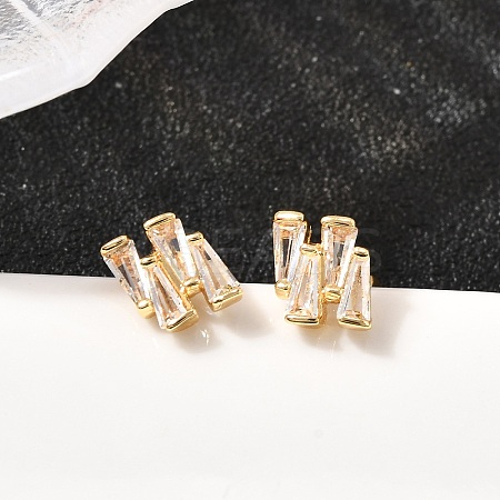 Nuggets Brass Micro Pave Clear Cubic Zirconia Stud Earrings EJEW-A135-16G-1