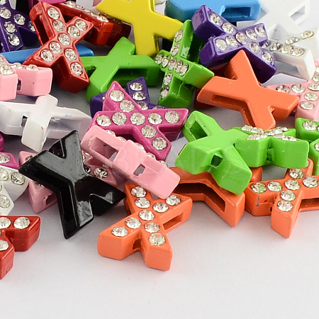 Mixed Color Zinc Alloy Grade A Rhinestone Letter Slide Charms ALRI-S130-X-1