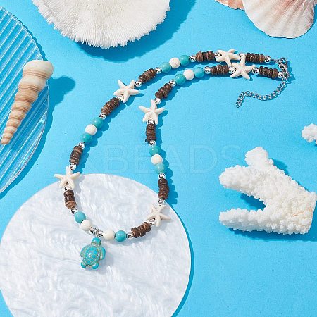 Synthetic Turquoise Tortoise Pendant Necklaces NJEW-JN04573-02-1