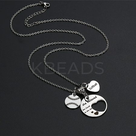 201 Stainless Steel Softball Baseball Heart Pendant Necklaces FS-WG63DEA-01-1
