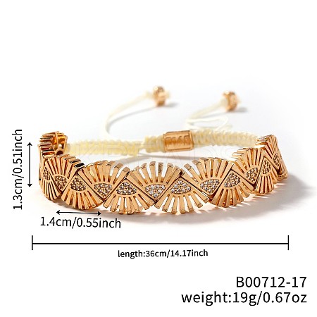 Elegant Bohemian Style Brass Micro Pave Clear Cubic Zirconia Braided Bead Bracelets for Women ZU5432-4-1