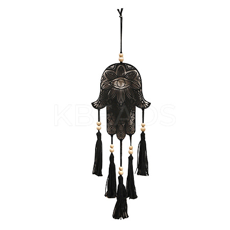 Bohemian Wooden Hamsa Hand with Tassel Pendant Decorations PW-WG49944-01-1