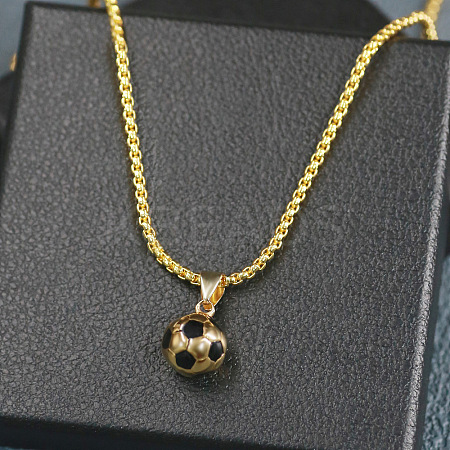 Football 201 Stainless Steel Black Enamel Pendant Box Chain Necklaces for Men FS-WGF314D-08-1