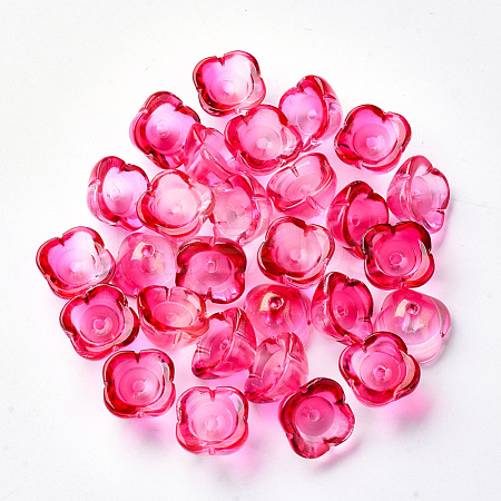 4-Petal Transparent Spray Painted Glass Bead Caps GGLA-S054-009B-02-1