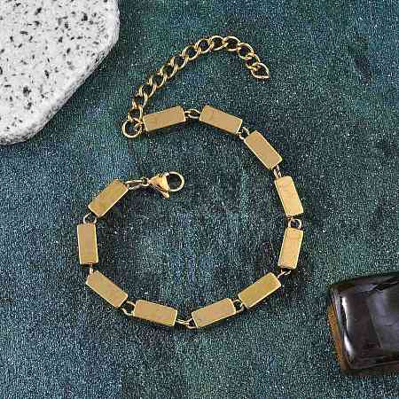 304 Stainless Steel Cuboid Link Chain Bracelets for Women BJEW-F488-15G-1
