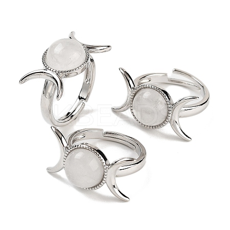 Natural Quartz Crystal Adjustable Rings RJEW-K271-01P-09-1