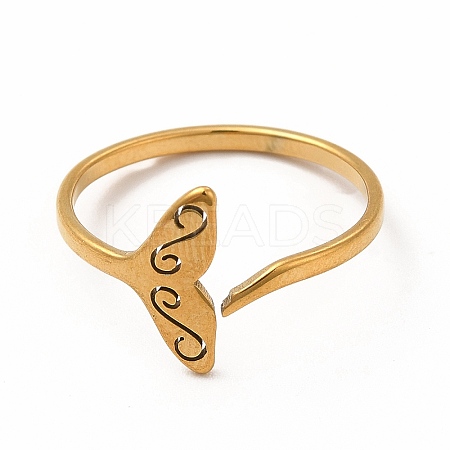 201 Stainless Steel Whale Tail Open Cuff Ring for Women LS-RJEW-K239-01G-1-1