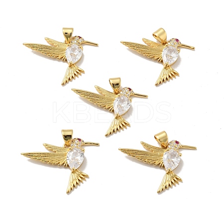 Bird Brass Micro Pave Clear Cubic Zirconia Pendants KK-G419-28G-1