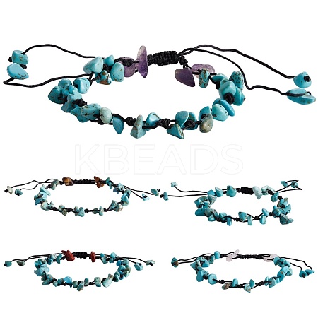 5Pcs 5 Styles Adjustable Braided Nylon Cord Anklets AJEW-SZ0001-63-1