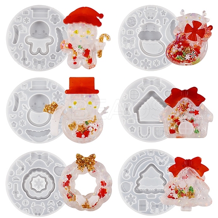 Christmas Theme Wreath/Sock/Tree/Snowman/Gingerbread Man/House DIY Silicone Quicksand Molds SIMO-PW0017-12A-1