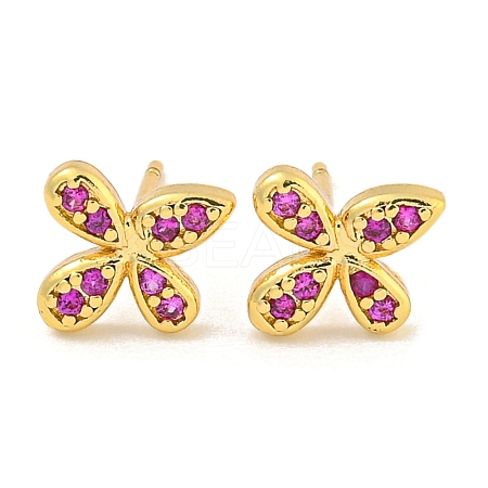 Rack Plating Brass Micro Pave Clear Cubic Zirconia Stud Earrings EJEW-N055-02G-02-RS-1