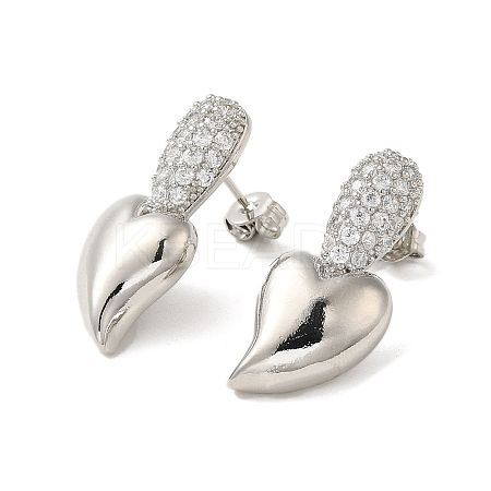 Heart Rack Plating Brass Micro Pave Cubic Zirconia Stud Earrings for Women EJEW-O001-09P-1