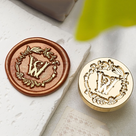 Golden Tone Wax Seal Brass Stamp Head DIY-B079-01G-W-1