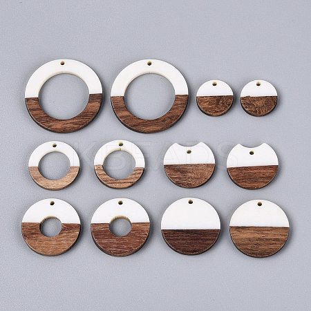 12Pcs 6 Styles Opaque Resin & Walnut Wood Pendants RESI-N053-21-1