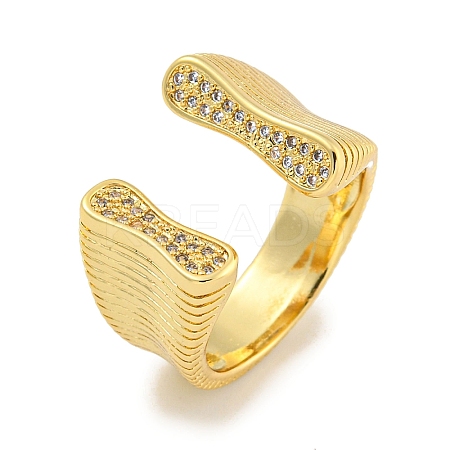 Rack Plating Brass Micro Pave Cubic Zirconia Open Cuff Ring RJEW-C082-11G-1