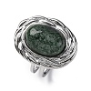 Oval Natural Moss Agate Finger Rings RJEW-M063-01P-08-4